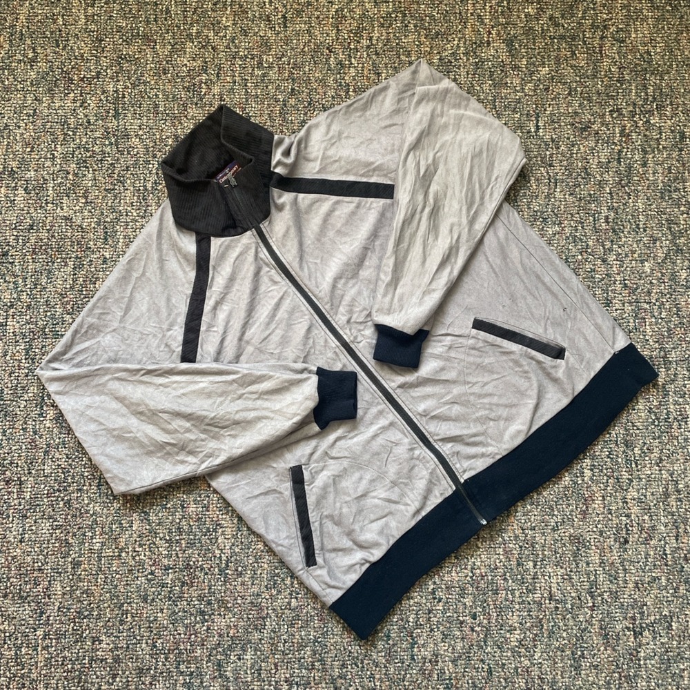 Vintage JCPenney The Mens Shop Contemporary‎ Gray Black Track Jacket Full Zip XL